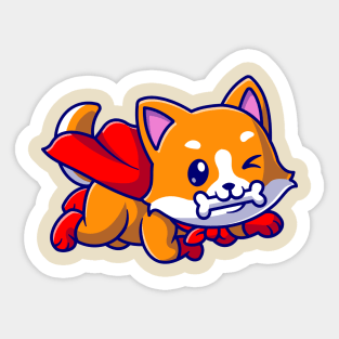 Cute Corgi Dog Super Bite Bone Cartoon Sticker